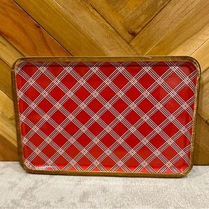 Christmas Enameled Acacia Tartan Plaid serving tray